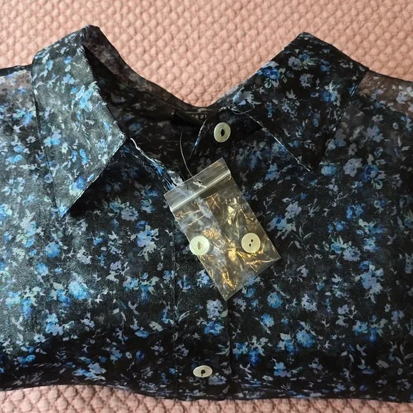 Forever 21 Floral Sheer Puff Sleeve Womens Blouse - Picture 8 of 9